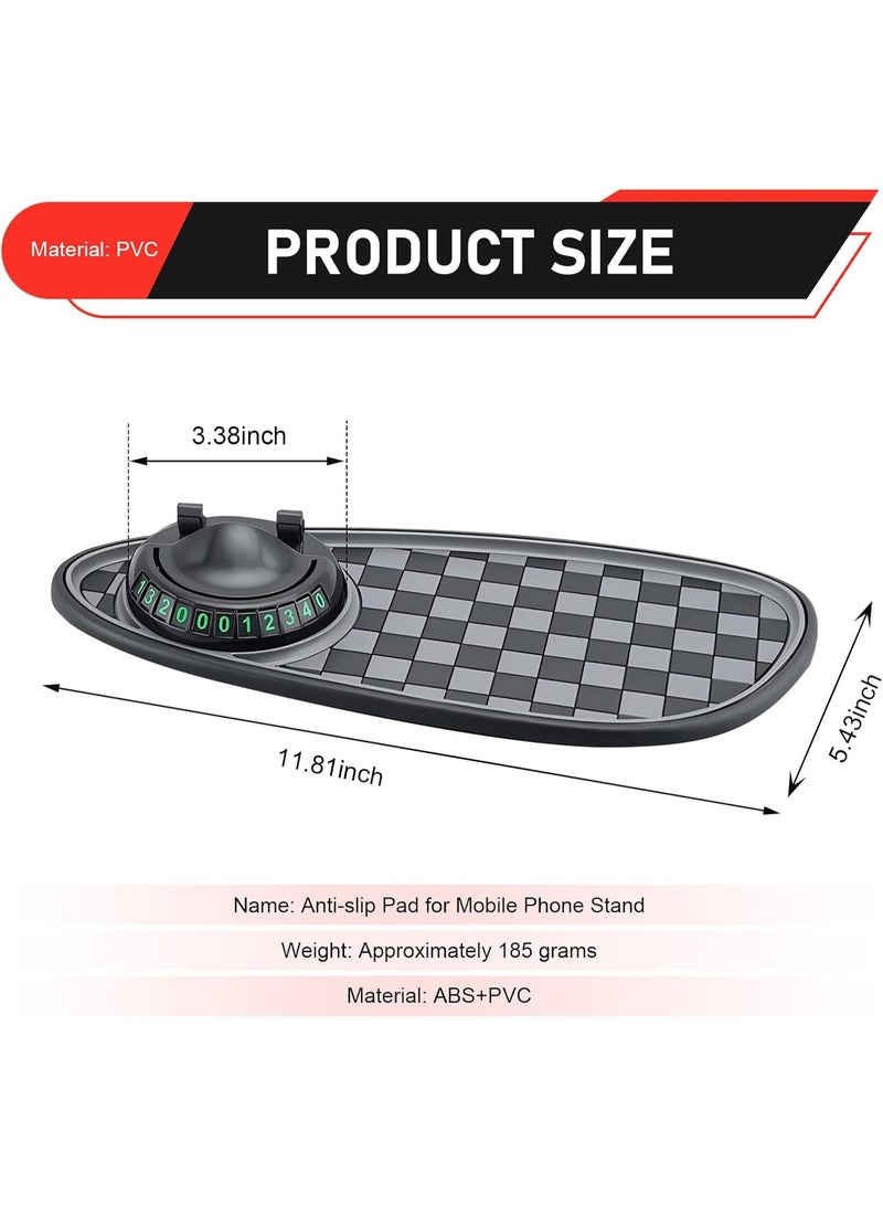 Bukela Car Dashboard Mat, 11.8" x 5.4" Anti-Slip Pad with Parking Number Sign and Rotatable Phone Holder, Large Storage Tray for Phone Card Key, Universal Multifunction Organizer for Car (Black) - Image 2